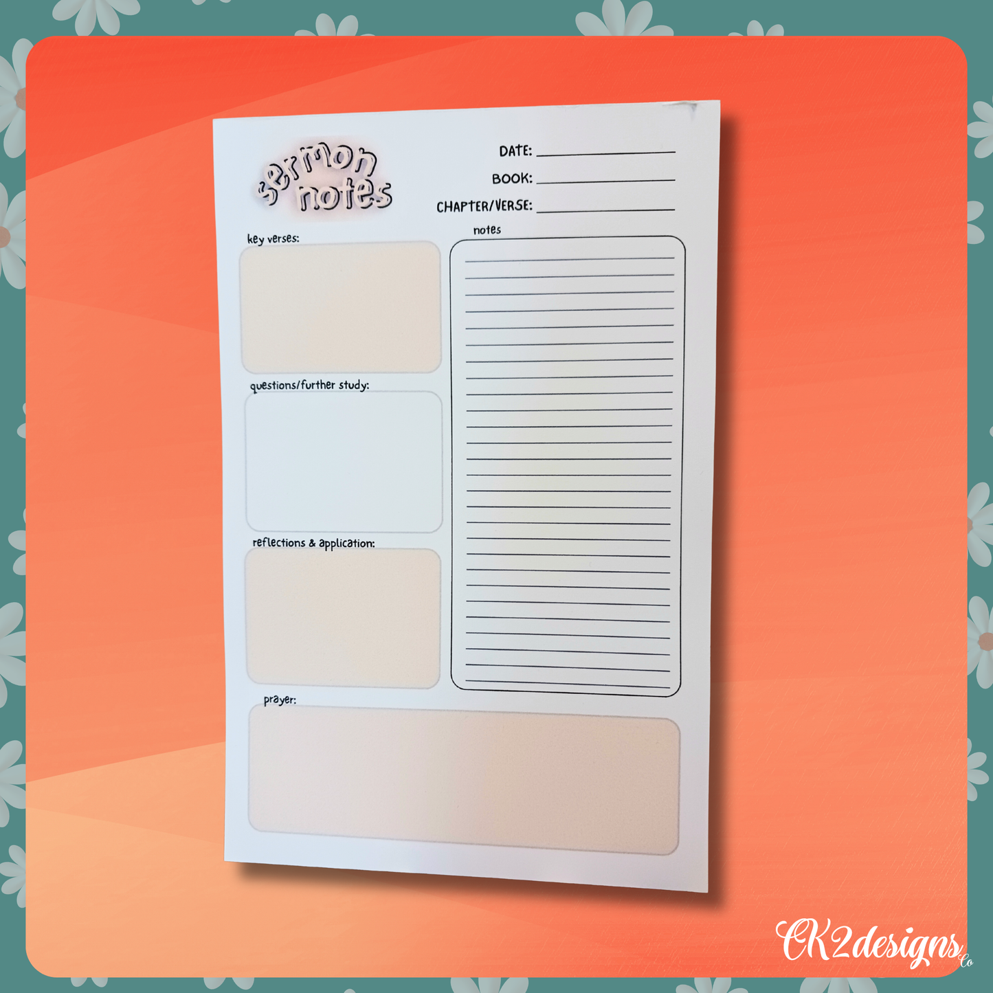 Sermon Notes Notepad
