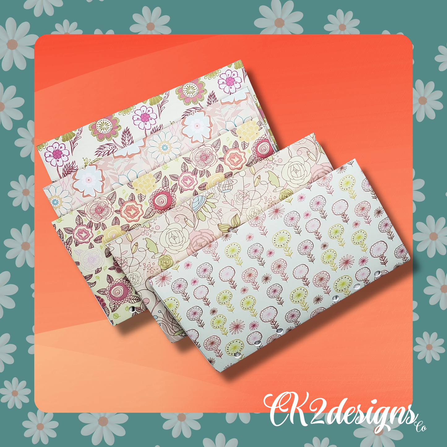 Cash Envelopes, Antique Florals — Set of 5 | Available with or without 6-hole punch
