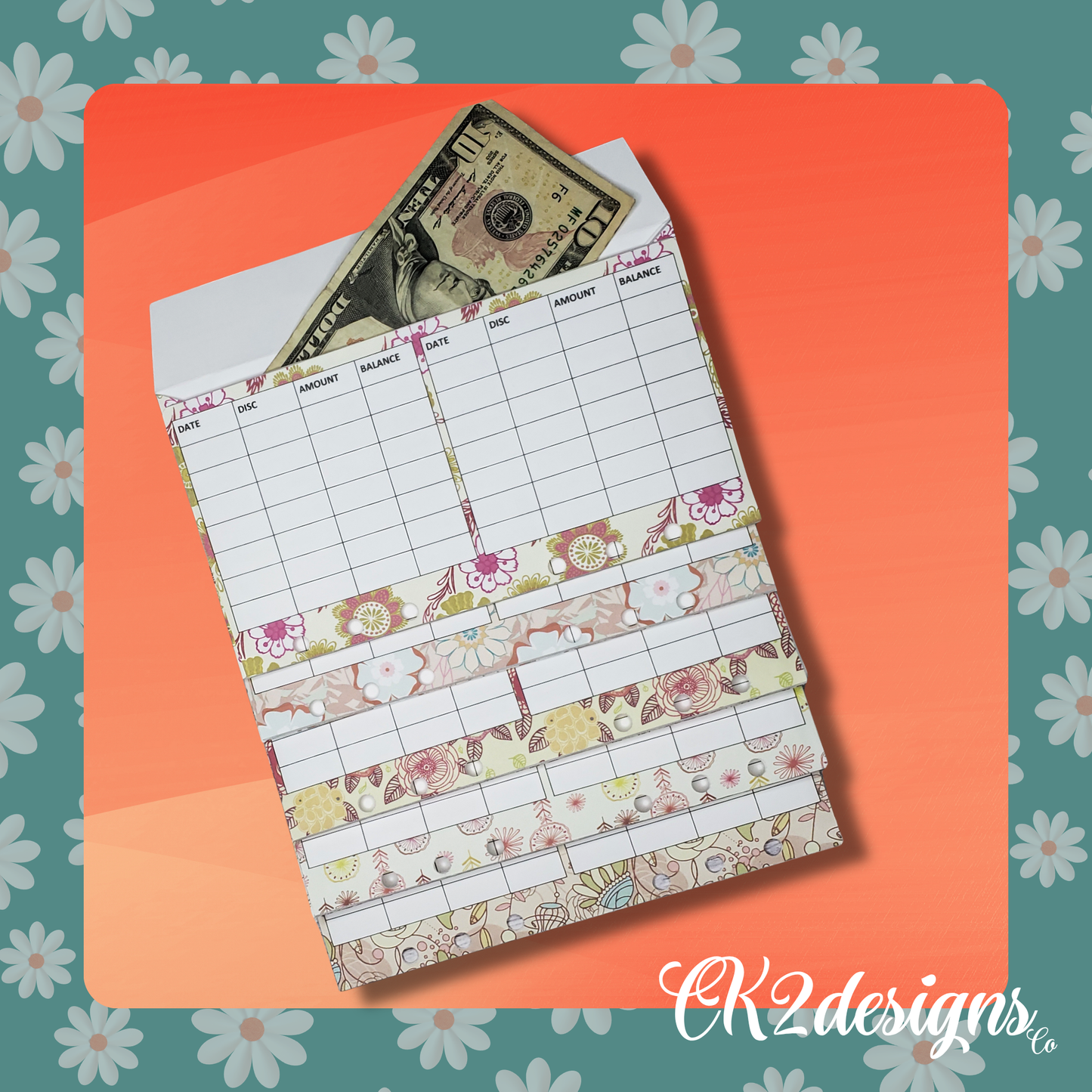 Cash Envelopes, Antique Florals — Set of 5 | Available with or without 6-hole punch