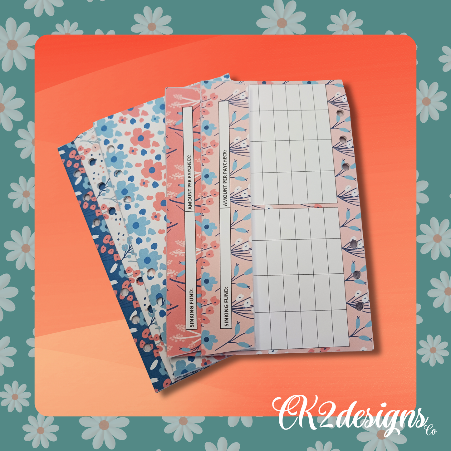 Cash Envelopes, Bright Florals  — Set of 5 | Available with or without 6-hole punch