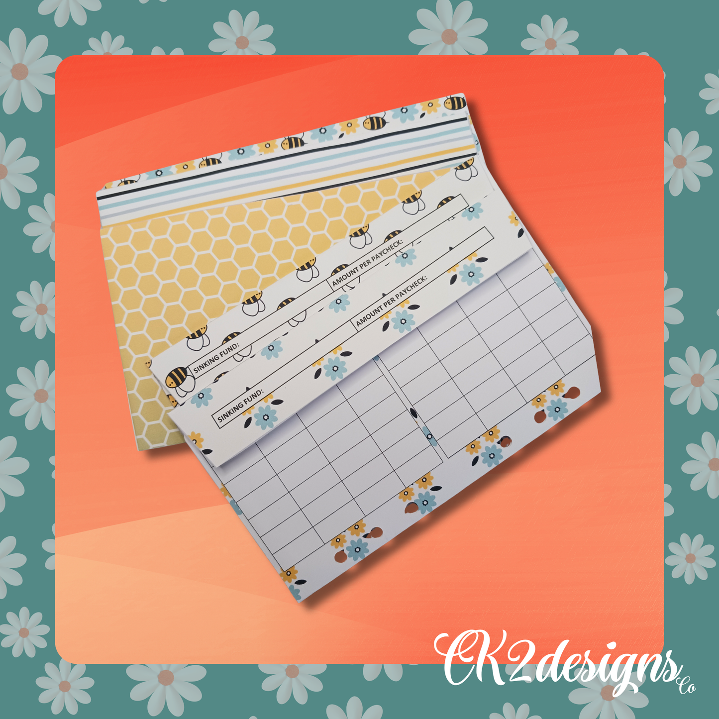 Cash Envelopes, Busy Bees Pack 1 — Set of 5 | Available with or without 6-hole punch