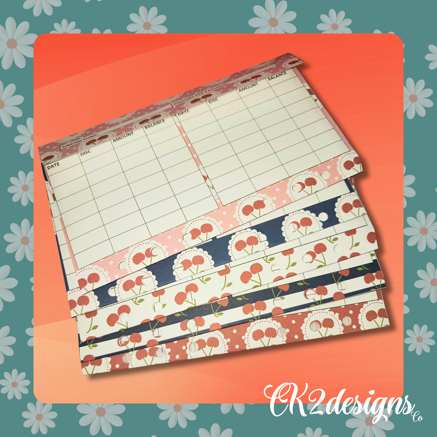 Cash Envelopes, Cherry-O — Set of 5 | Available with or without 6-hole punch