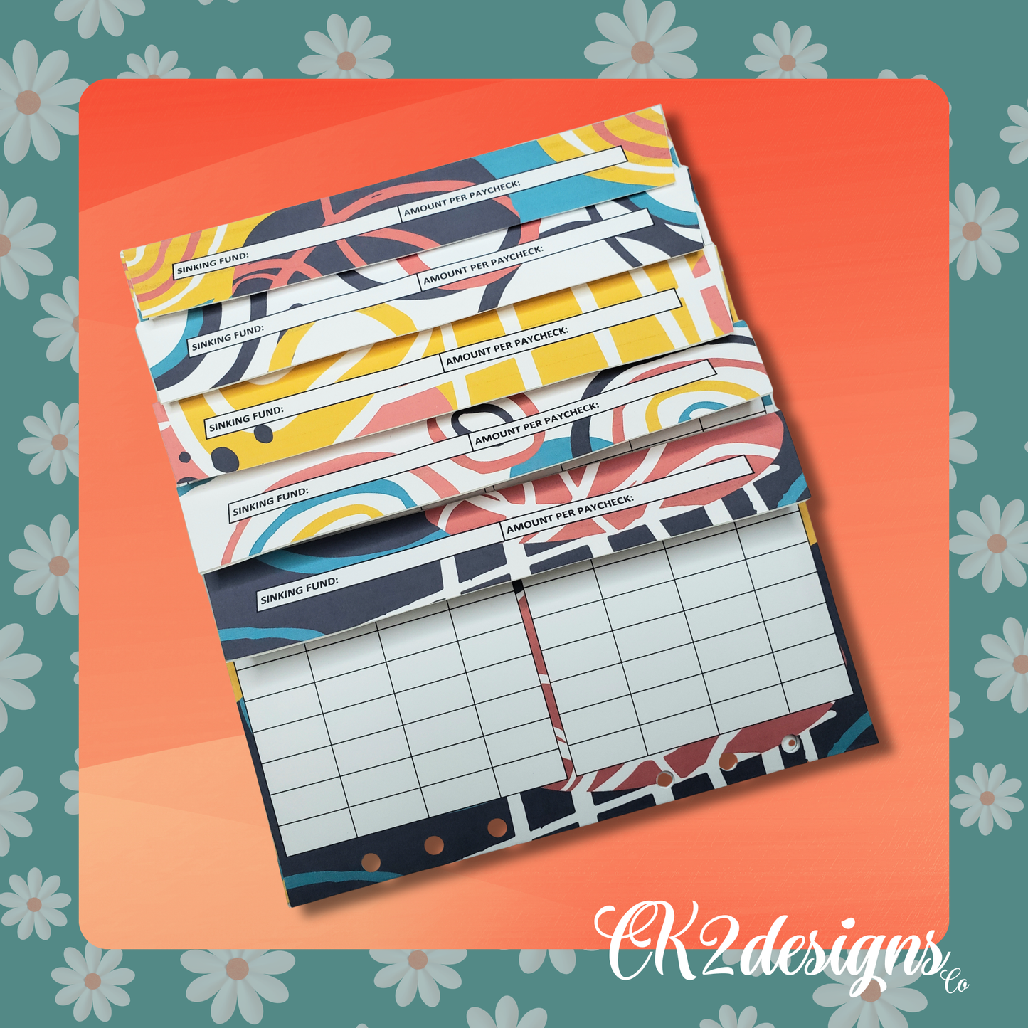 Cash Envelopes, Color Geometrics — Set of 5 | Available with or without 6-hole punch
