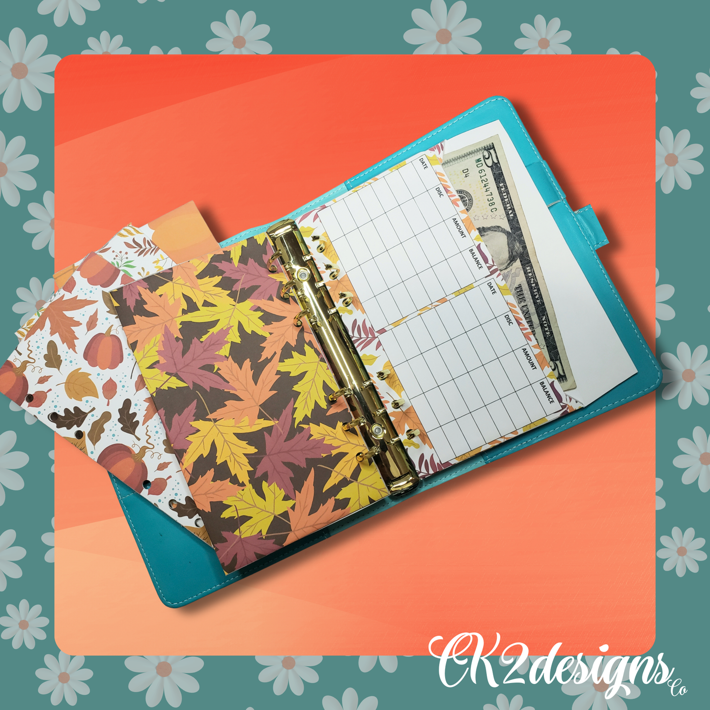 Cash Envelopes, Fall Leaves — Set of 5 | Available with or without 6-hole punch