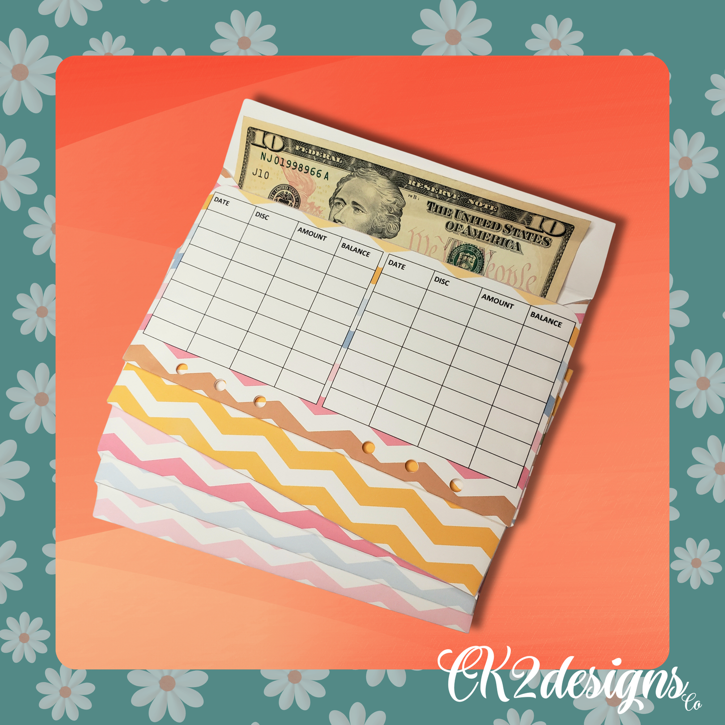 Cash Envelopes, Pastel Large Chevron — Set of 5 | Available with or without 6-hole punch