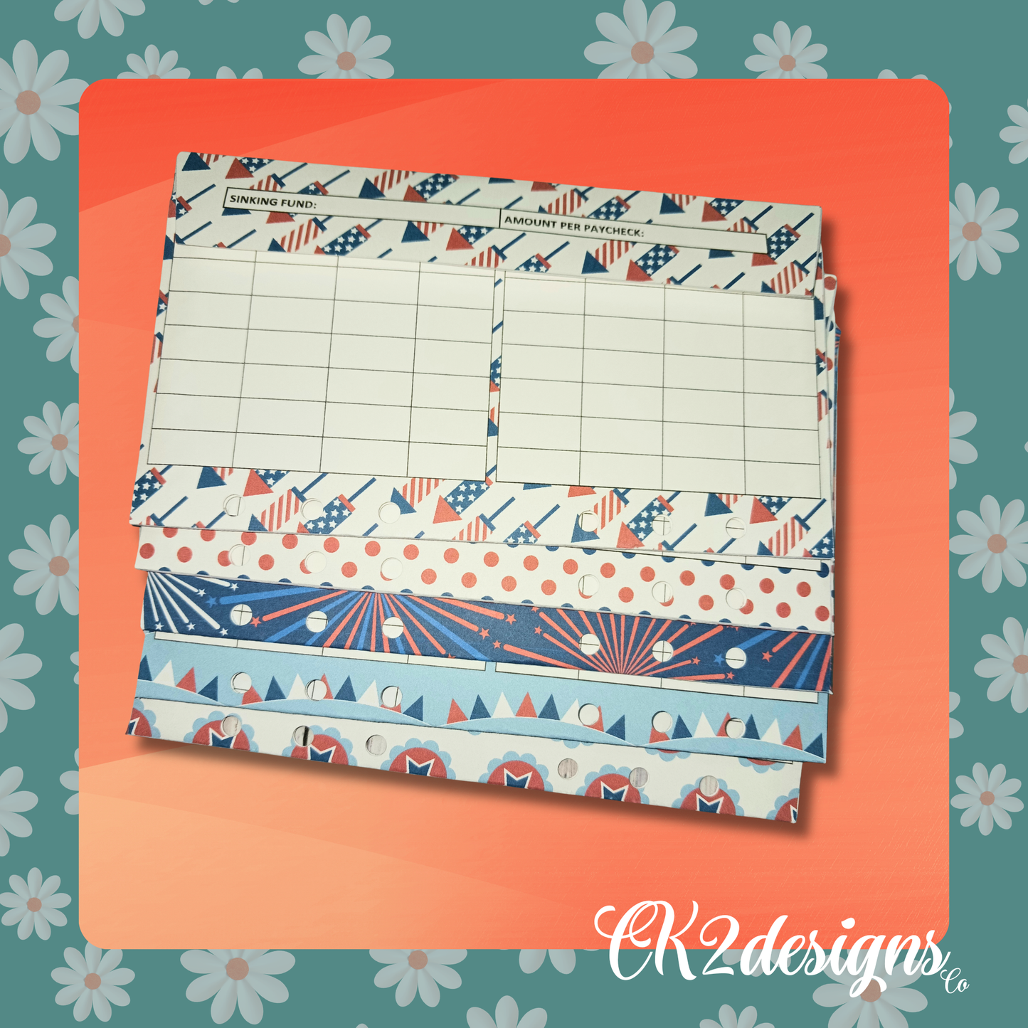 Cash Envelopes - Patriotic — Set of 5 | Available with or without 6-Hole Punch