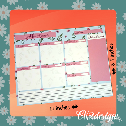 Weekly Planner Desktop Notepad 8.5: x 11" - Undated