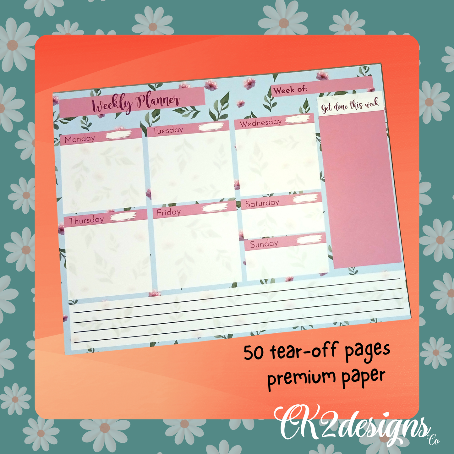 Weekly Planner Desktop Notepad 8.5: x 11" - Undated