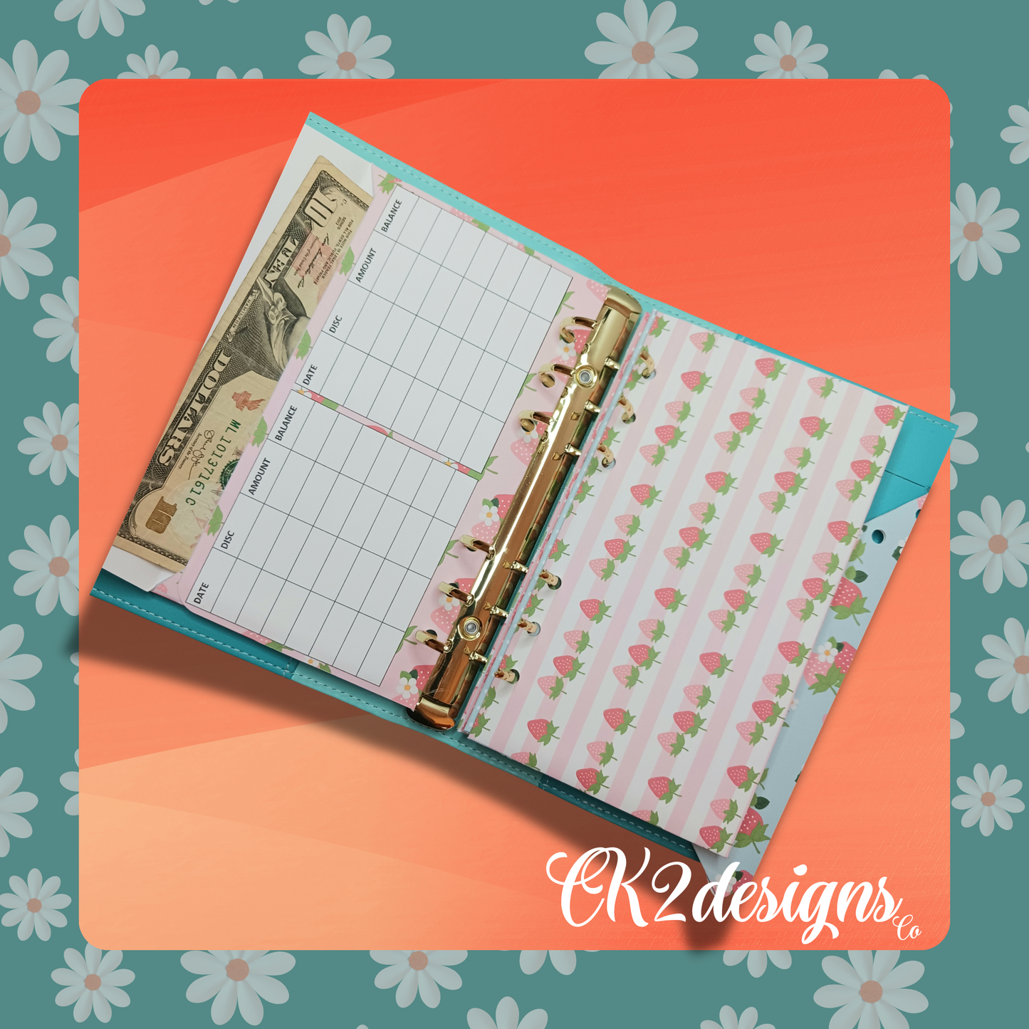 Cash Envelopes, Strawberry Fields— Set of 5 | Available with or without 6-hole punch