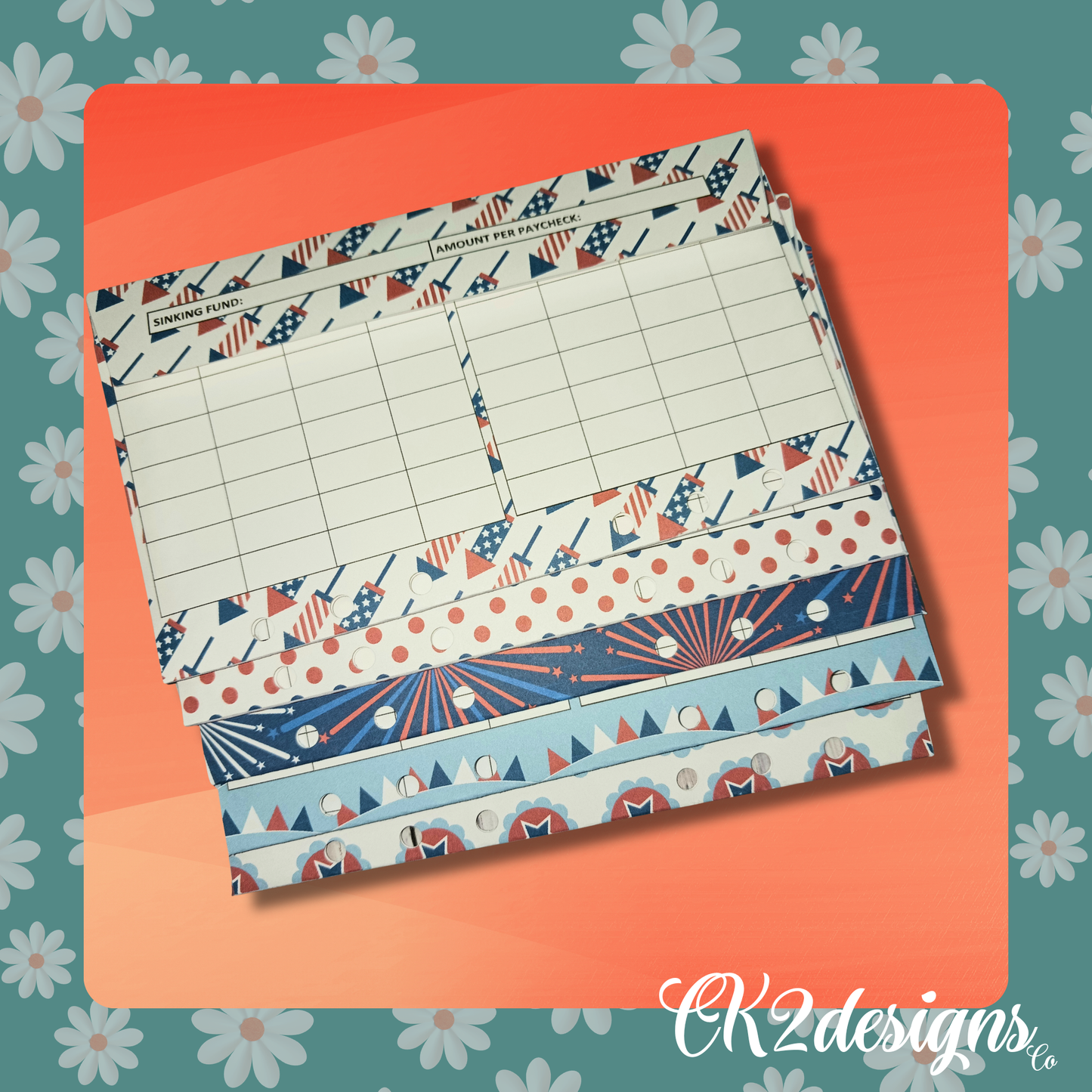 Cash Envelopes, USA Retro — Set of 5 | Available with or without 6-hole punch