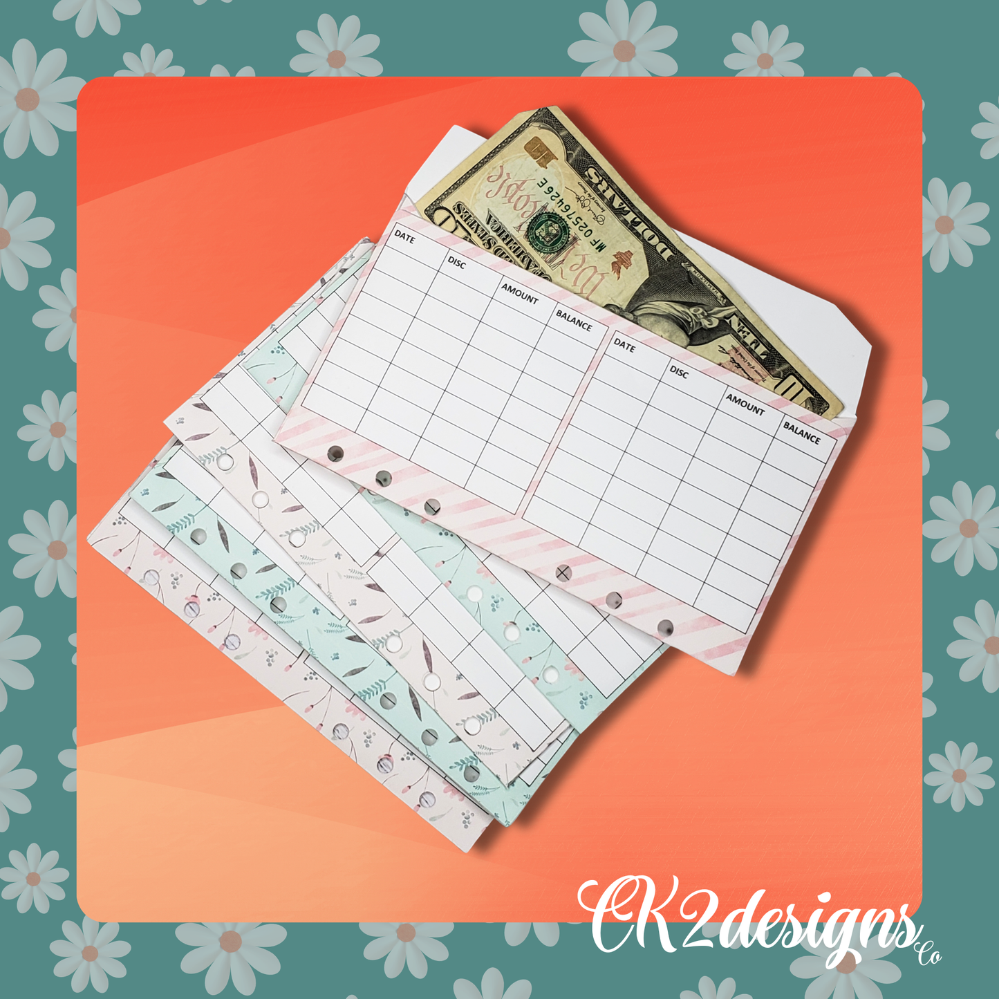 Cash Envelopes, Watercolor Florals — Set of 5 | Available with or without 6-hole punch