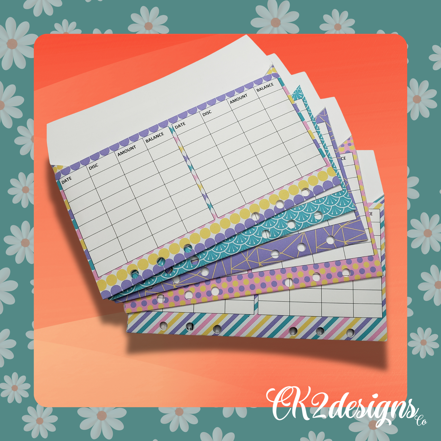 Cash Envelopes, Whimsical Pastels — Set of 5 | Available with or without 6-hole punch